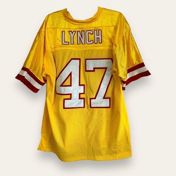 Tampa Bay Bucs John Lynch #47 Stitch Mitchell Ness Yellow Throwback Jersey XL/52 - Picture 7 of 16